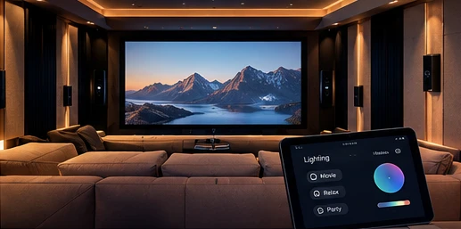 Home theater with intelligent lighting control