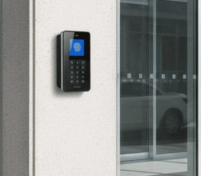 Biometric access control at building entrance